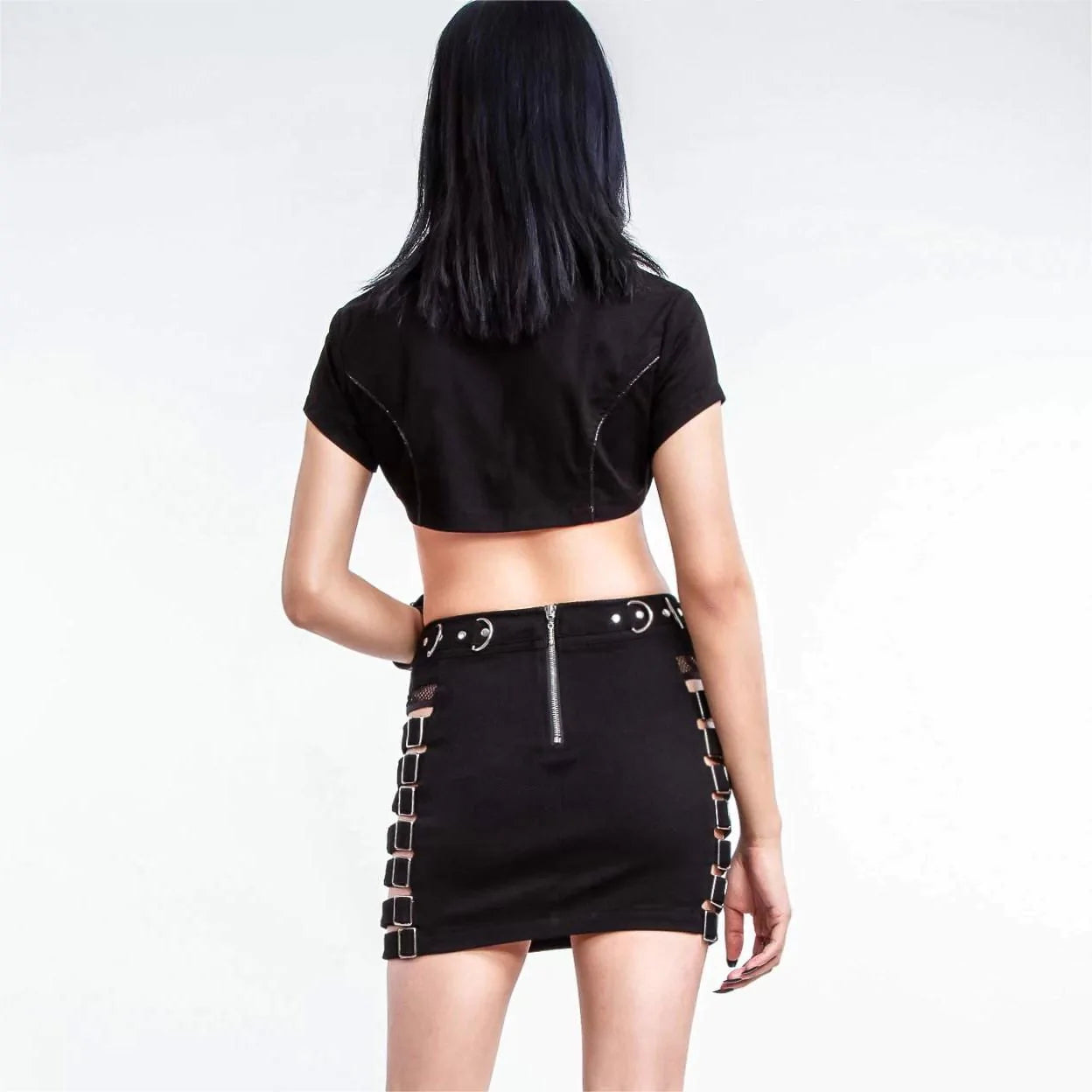 RNG Women's Punk Stand Collar Irregular Crop Top