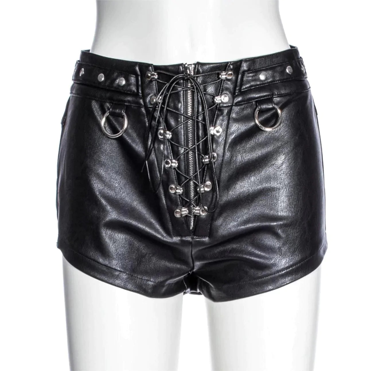 RNG Women's Punk Strappy Faux Leather Shorts