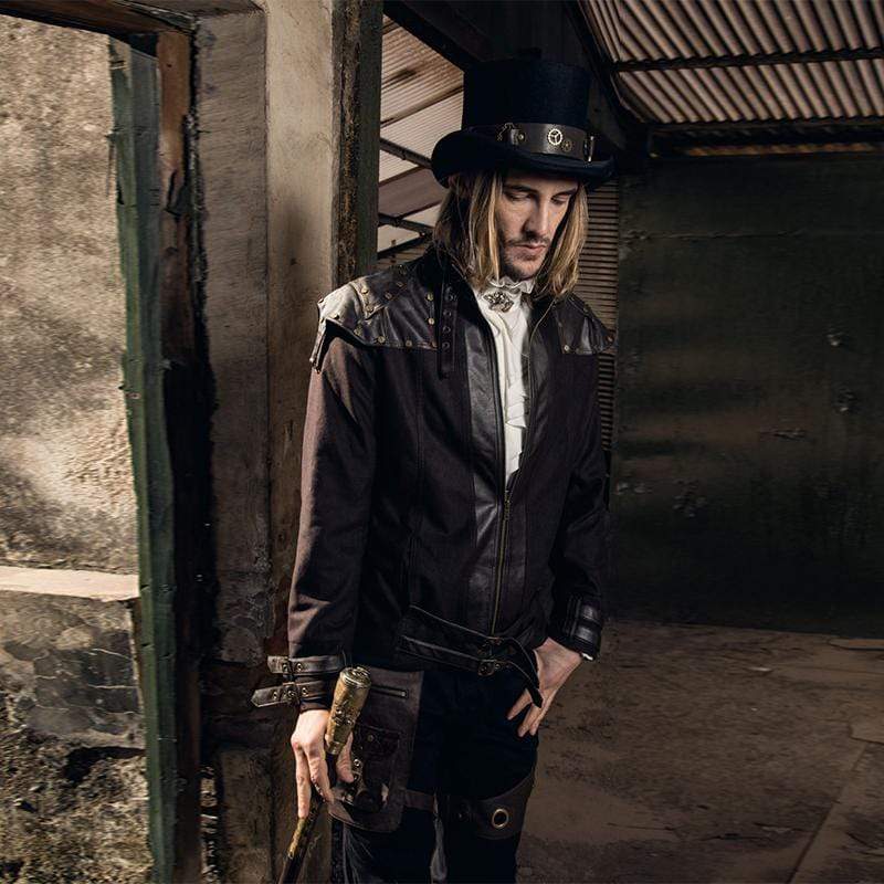 RQ-BL Men's Steampunk Faux Leather Epaulet Jacket