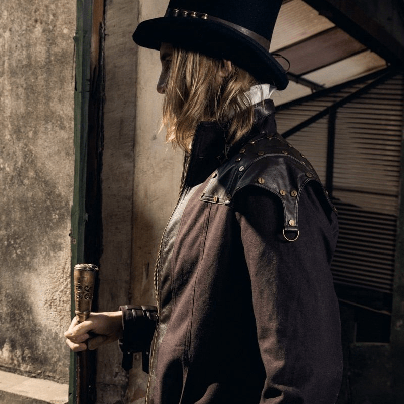 RQ-BL Men's Steampunk Faux Leather Epaulet Jacket