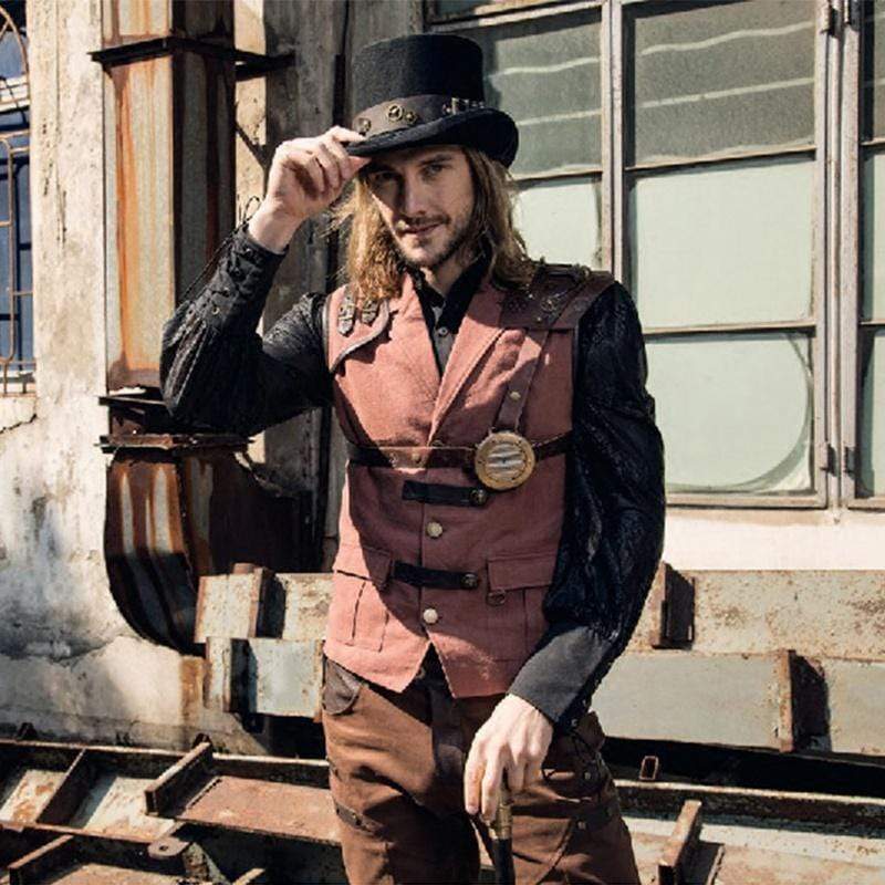 RQ-BL Steampunk Leather Accent Explorer Vest