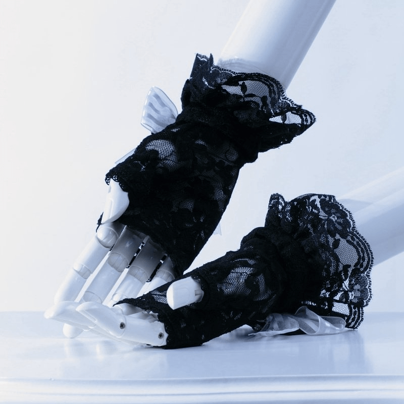 RQ-BL Vintage Cutaway Lace Gloves With Bow
