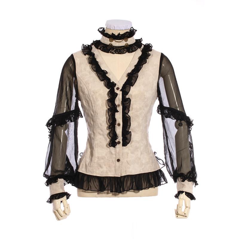 Women's Black & White Frilled Steampunk Shirt