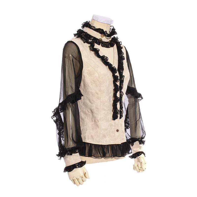 RQ-BL Women's Black & White Frilled Steampunk Shirt