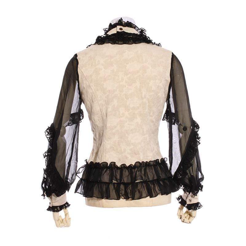 RQ-BL Women's Black & White Frilled Steampunk Shirt