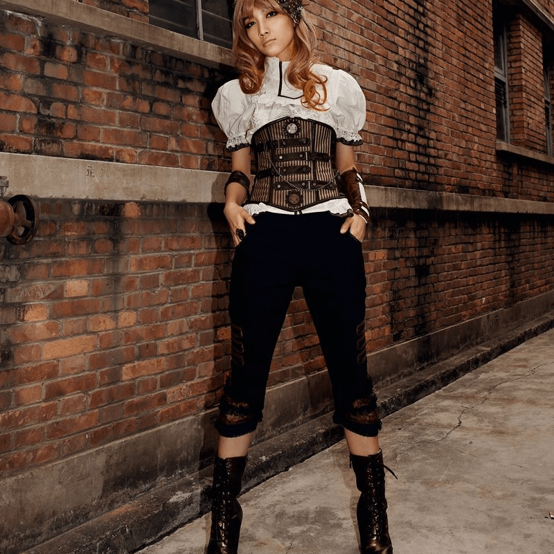 Women's Faux Leather and Lace Steampunk Crop Pants