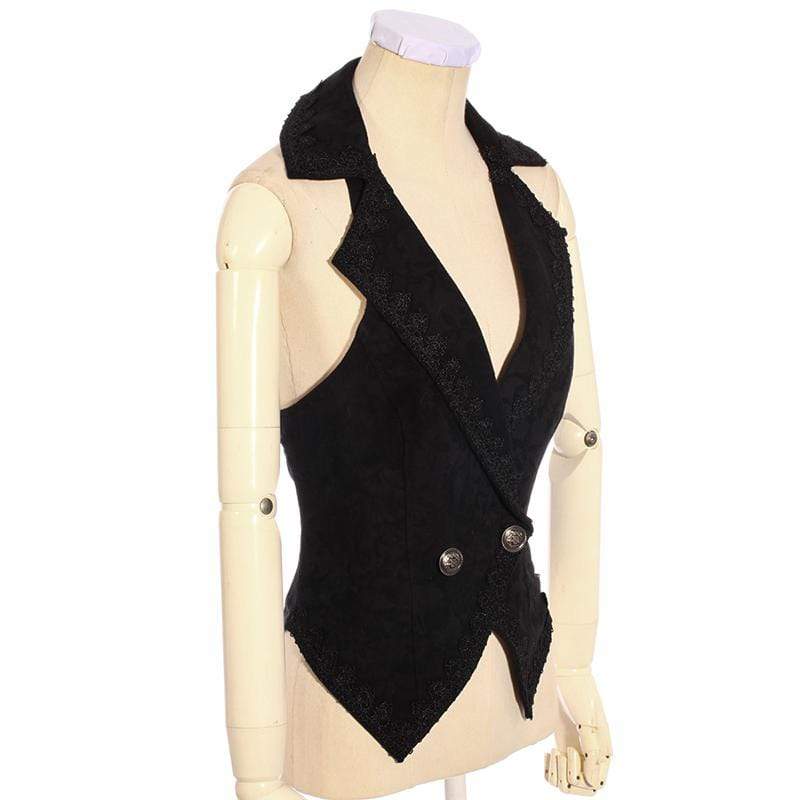 RQ-BL Women's Goth Vest With Lace Trimming