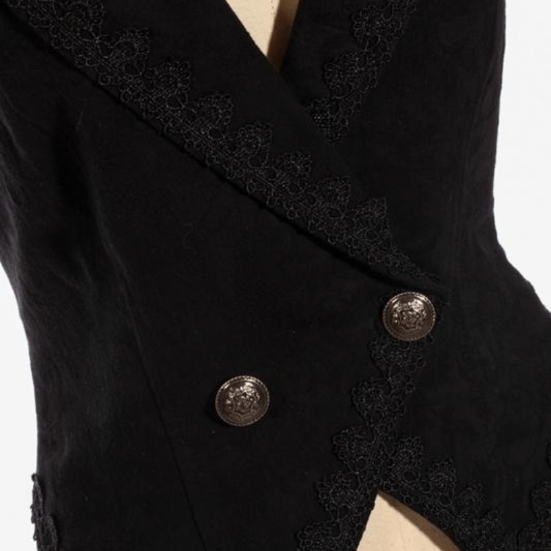 RQ-BL Women's Goth Vest With Lace Trimming