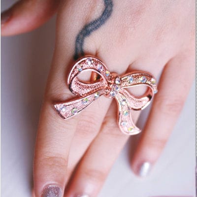 RQ-BL Women's Steampunk Bowknot Diamante Ring