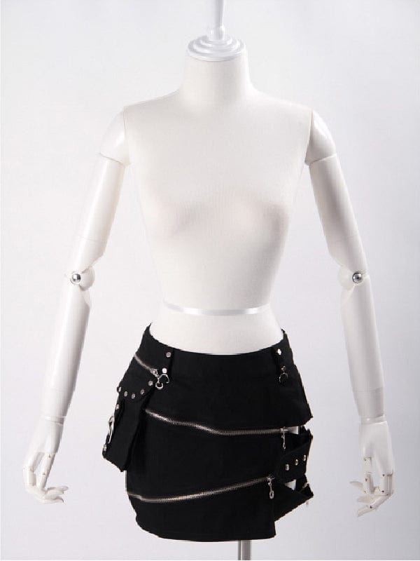RQ-BL Women's Steampunk Cutout Big-pocket Zipper Skirt
