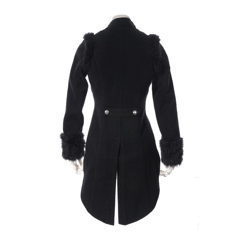 RQ-BL Women's Steampunk Faux Fur Splice Swallow-tailed Jacket