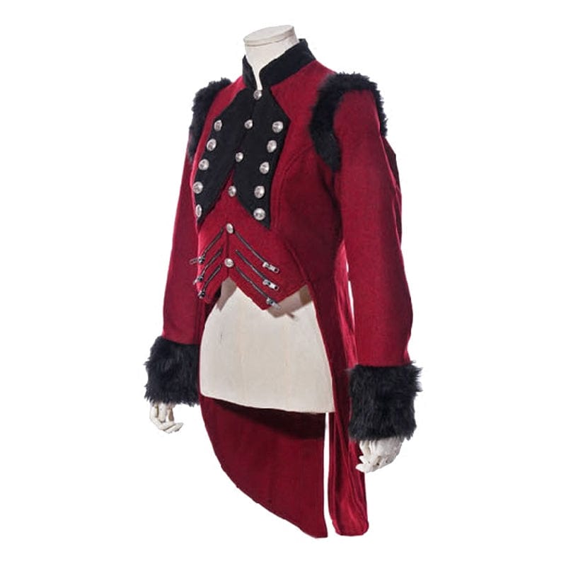 RQ-BL Women's Steampunk Faux Fur Splice Swallow-tailed Jacket