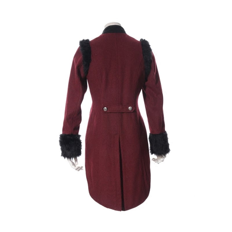 RQ-BL Women's Steampunk Faux Fur Splice Swallow-tailed Jacket