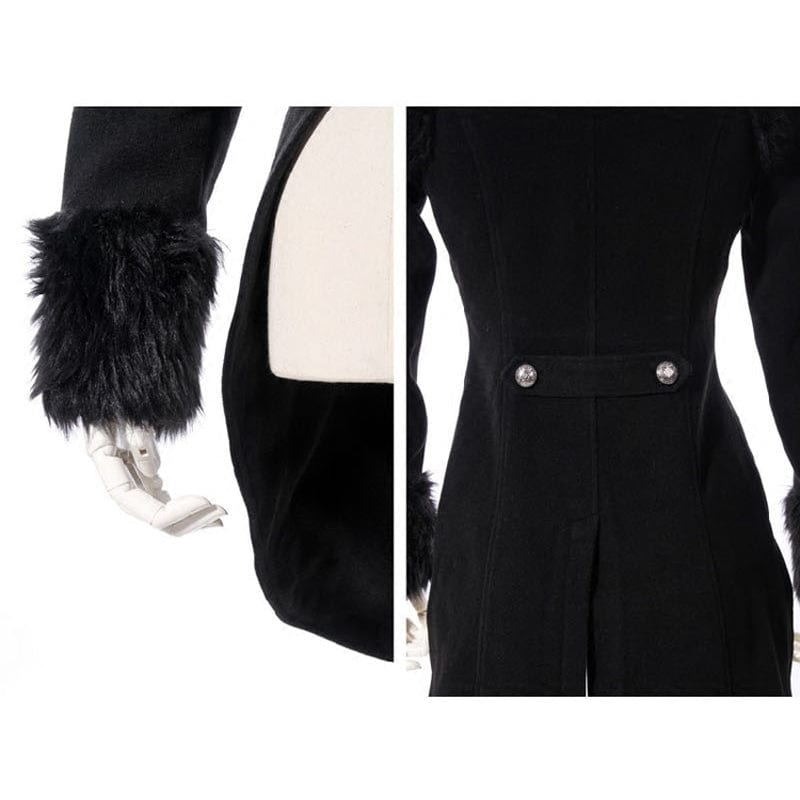 RQ-BL Women's Steampunk Faux Fur Splice Swallow-tailed Jacket