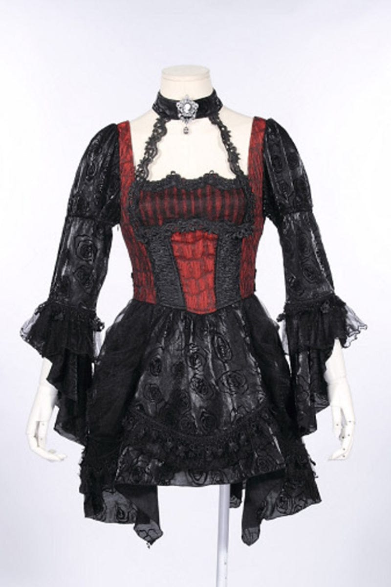 RQ-BL Women's Steampunk Irregular Lace Splice Halterneck Dress