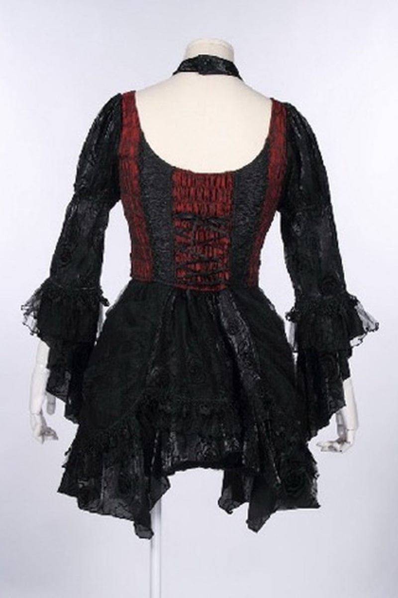 RQ-BL Women's Steampunk Irregular Lace Splice Halterneck Dress