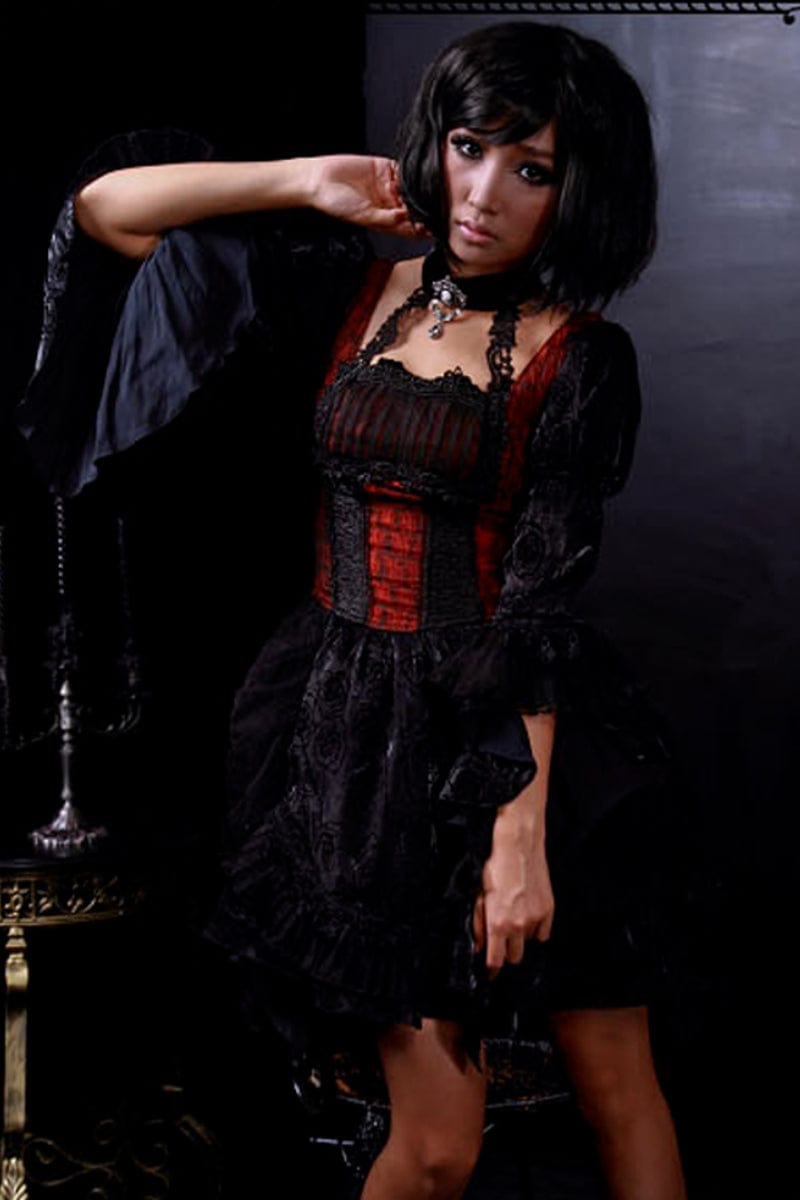 RQ-BL Women's Steampunk Irregular Lace Splice Halterneck Dress