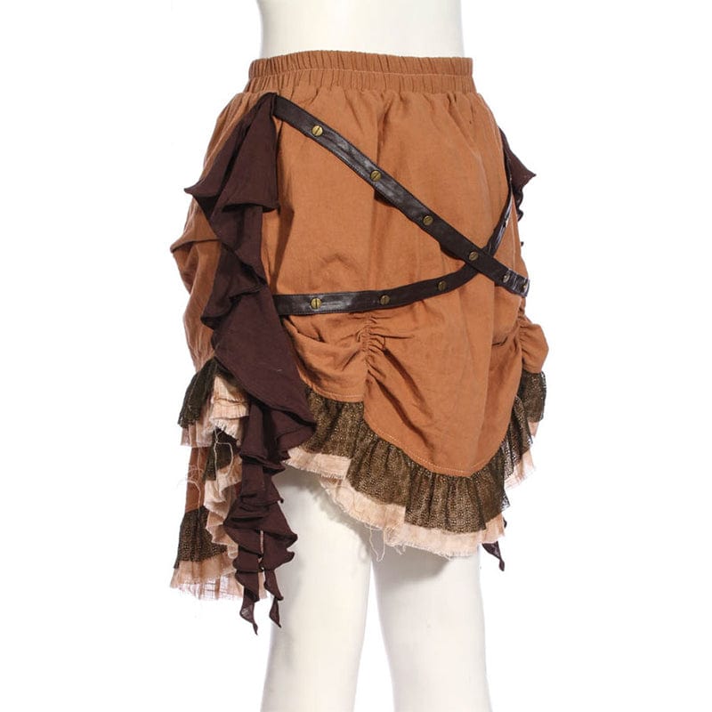 RQ-BL Women's Steampunk Irregular Layered Ruffled Skirt