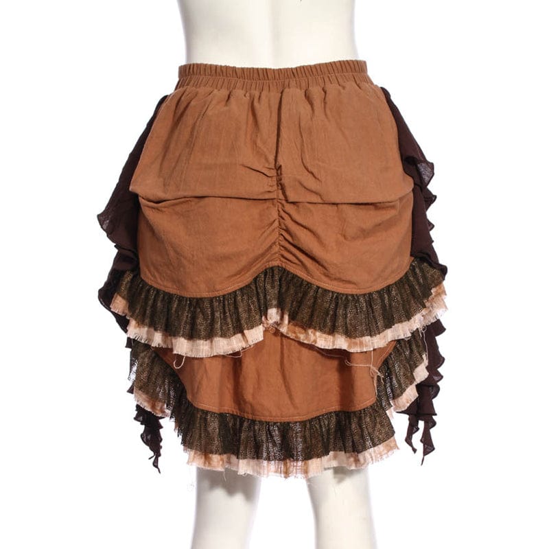 RQ-BL Women's Steampunk Irregular Layered Ruffled Skirt