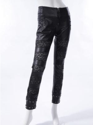 RQ-BL Women's Steampunk Lace Splice Rivets Pants