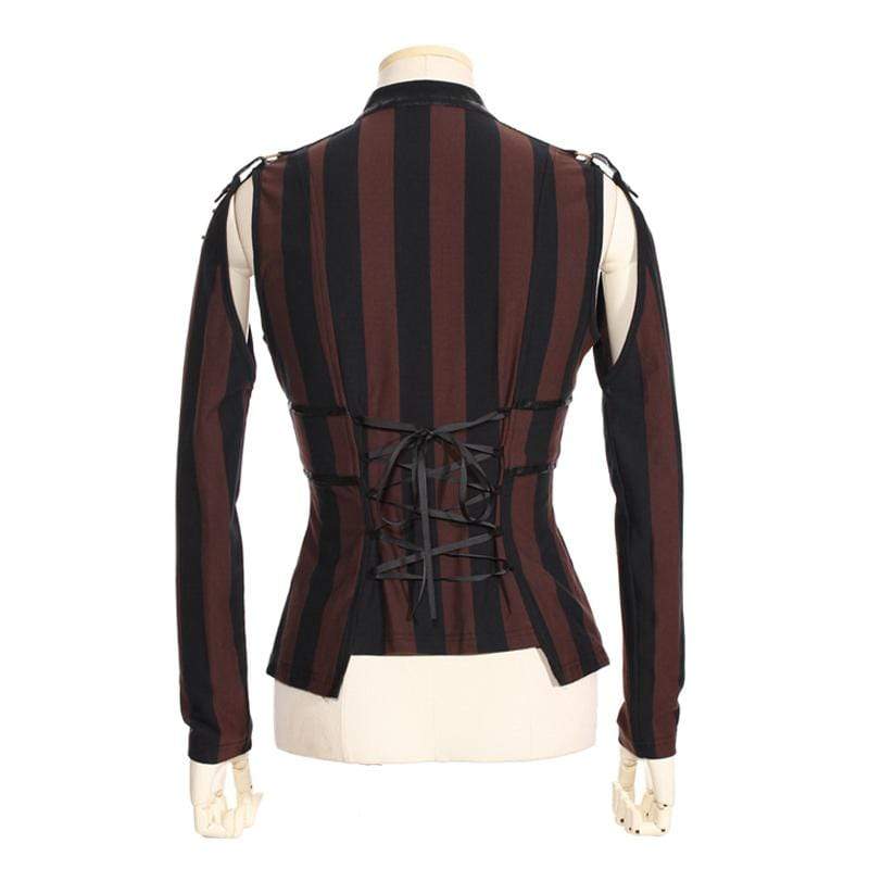 RQ-BL Women's Steampunk Leather Striped Vest