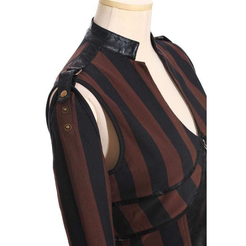 RQ-BL Women's Steampunk Leather Striped Vest