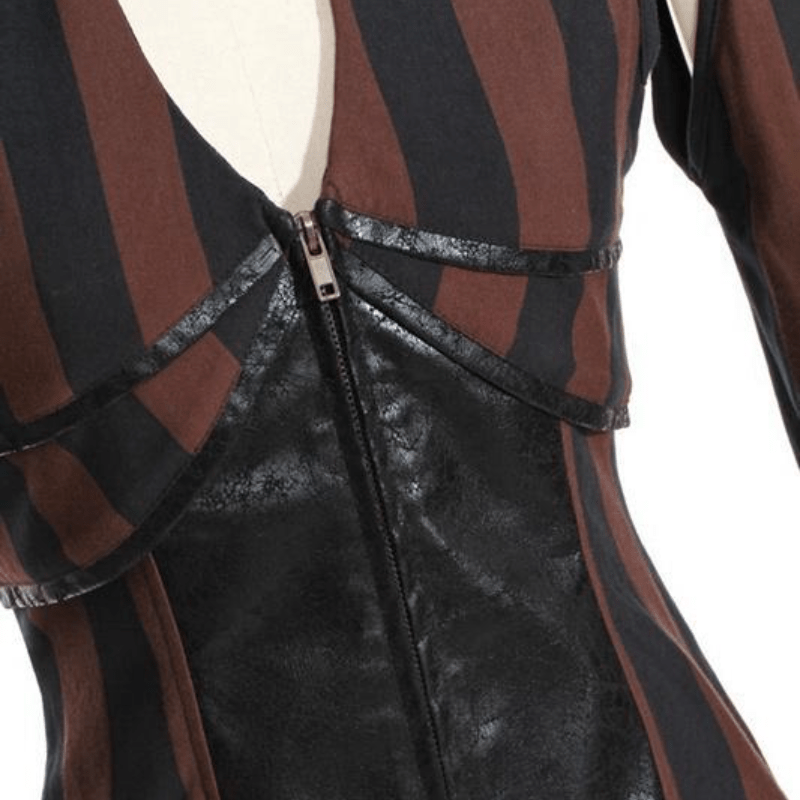RQ-BL Women's Steampunk Leather Striped Vest