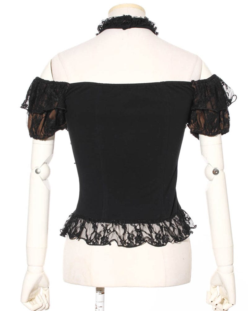 RQ-BL Women's Steampunk Off Shoulder Lace Splice Halterneck Top