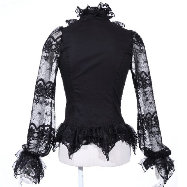 RQ-BL Women's Steampunk Puff Sleeved Lace Splice Shirt with Neckwear