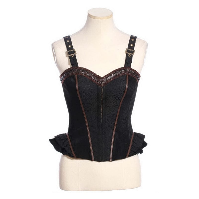RQ-BL Women's Steampunk Ruffled Buckles Bustier with Choker