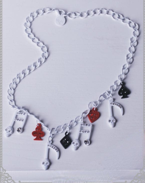 RQ-BL Women's Steampunk Skull Note Diamante Necklace