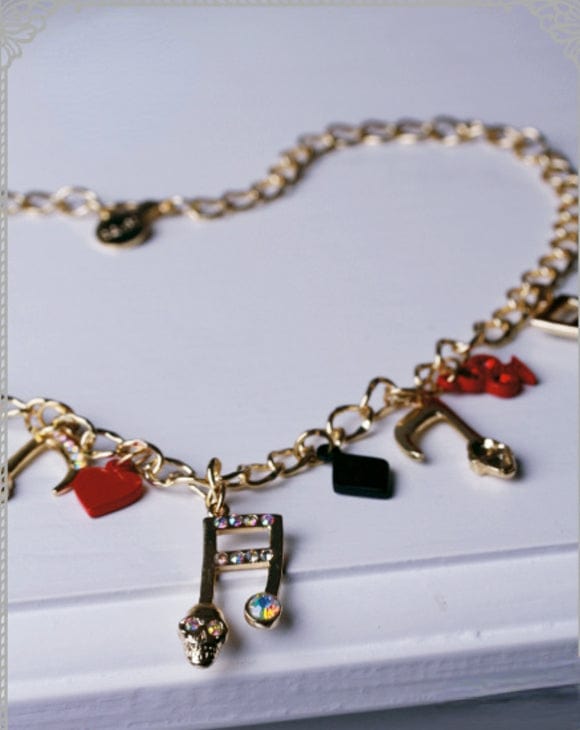 RQ-BL Women's Steampunk Skull Note Diamante Necklace