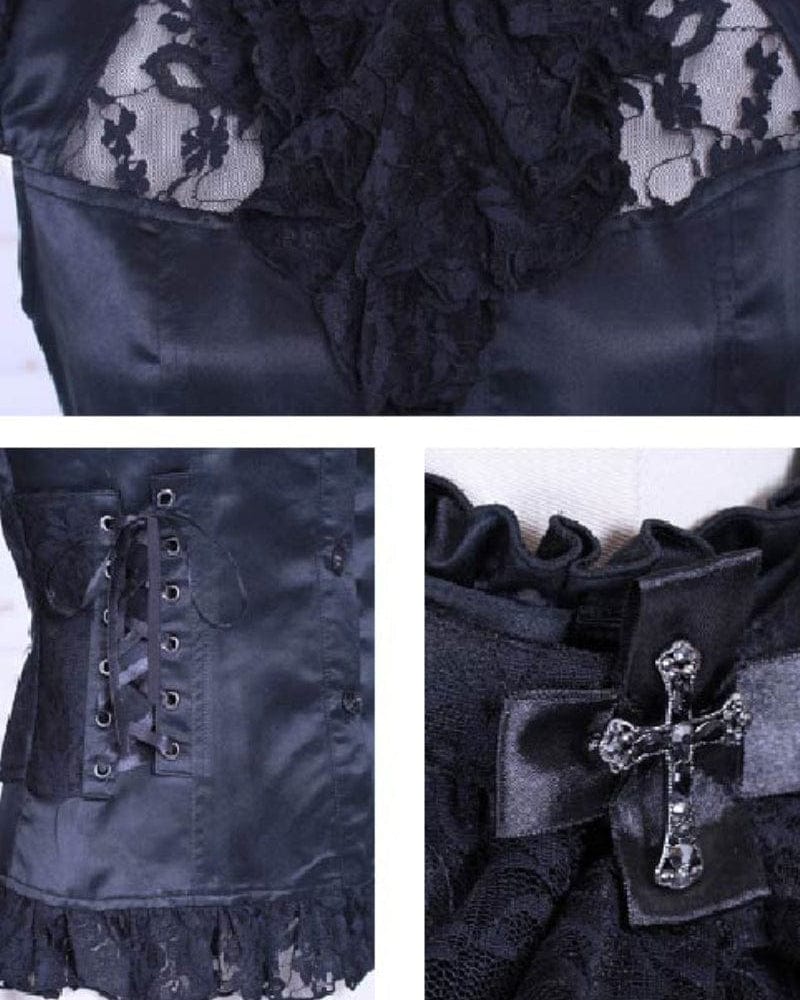RQ-BL Women's Steampunk Strappy Lace Splice Shirt with Neckwear