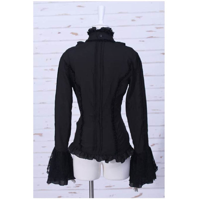 RQ-BL Women's Steampunk Toned Horn Sleeved Ruched Shirt with Neckwear