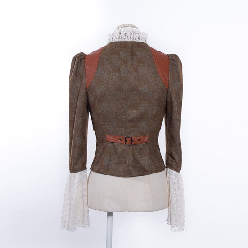 RQ-BL Women's Steampunk Toned Horn Sleeved Splice Zipper Shirt