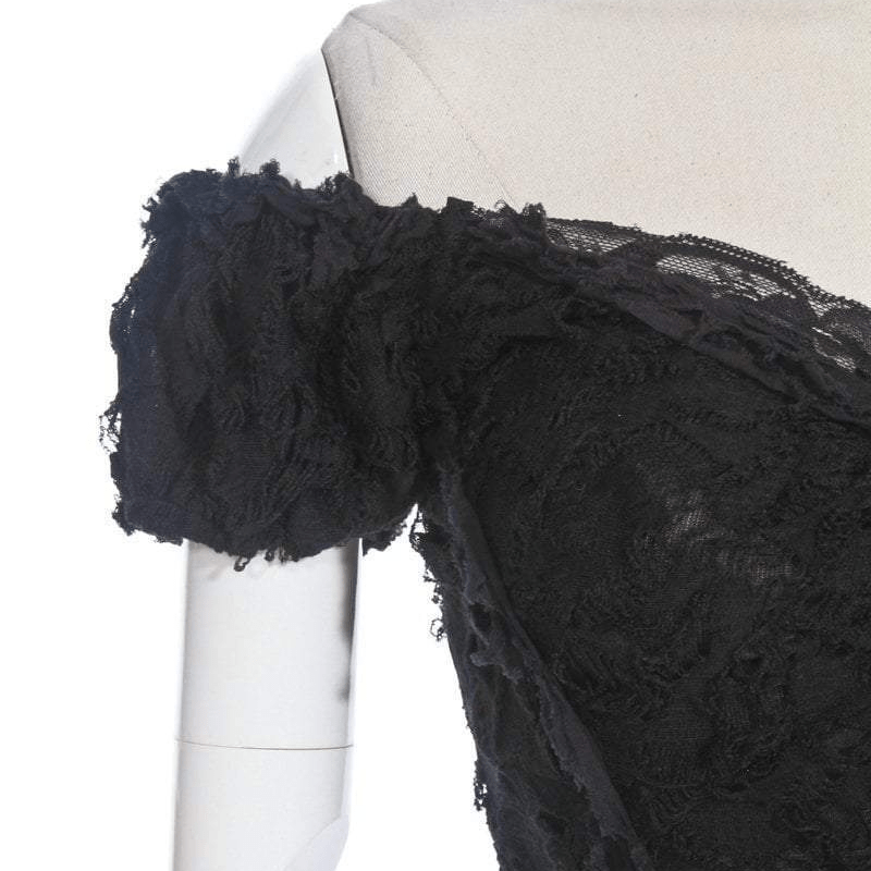 RQ-BL Women's Vintage Off shoulder Lace Short Top