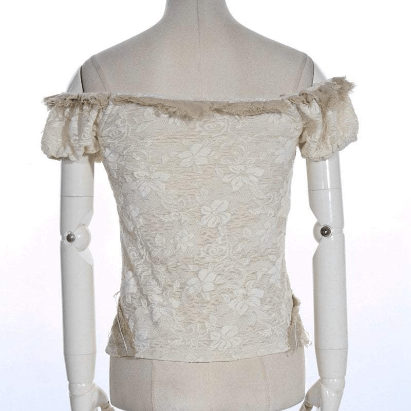RQ-BL Women's Vintage Off shoulder Lace Short Top