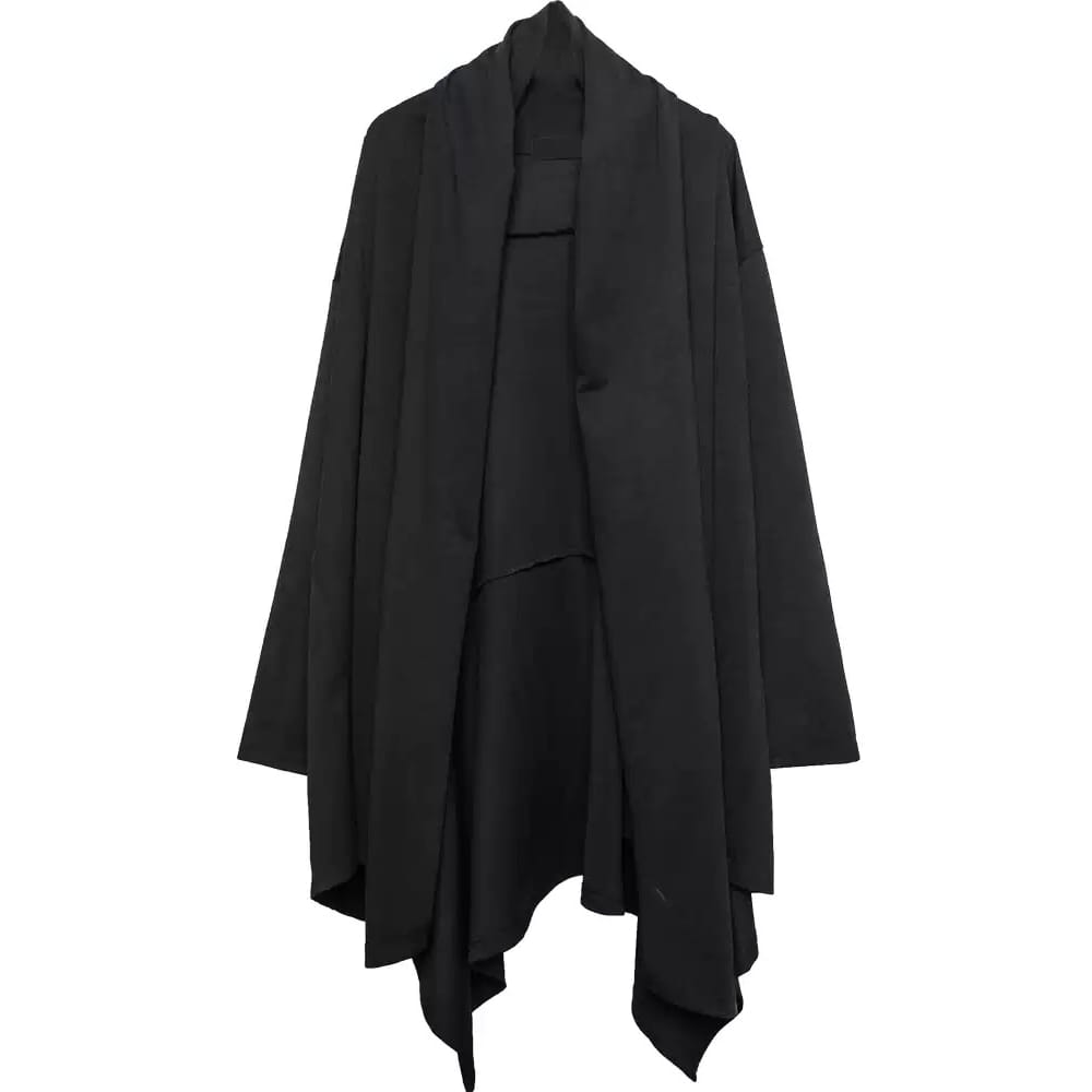 Kobine Men's Techwear Open Front Draped Patchwork Irregular Hem Coat with Belt