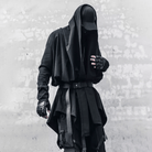 Kobine Men's Techwear Open Front Draped Patchwork Irregular Hem Coat with Belt