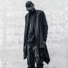 Kobine Men's Techwear Open Front Draped Patchwork Irregular Hem Coat with Belt