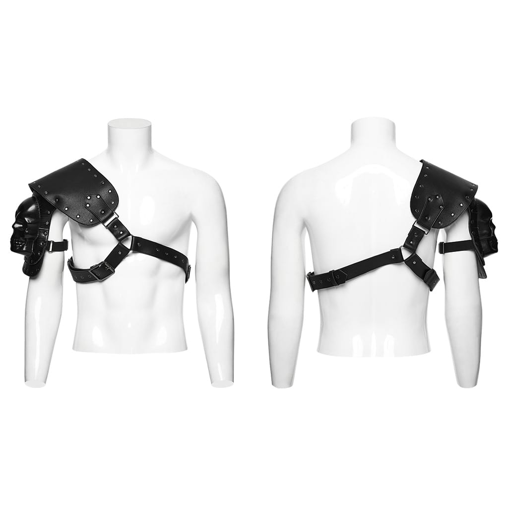 PUNK RAVE Men's Techwear Studded Skull Shoulder Harness Armor