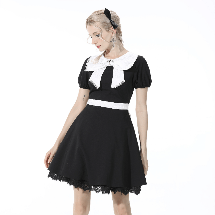 Darkinlove DIL Women's Gothic Bowknot Collar White Short Dress