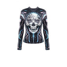 Darkinlove Women's Cyberpunk Neon Circuit Skull Print Mock Neck Long Sleeve Top