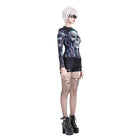 Darkinlove Women's Cyberpunk Neon Circuit Skull Print Mock Neck Long Sleeve Top