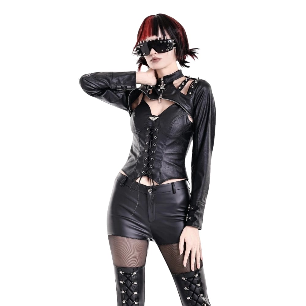 Darkinlove Women's Cyberpunk Spiked Cutout Long Sleeve Cape
