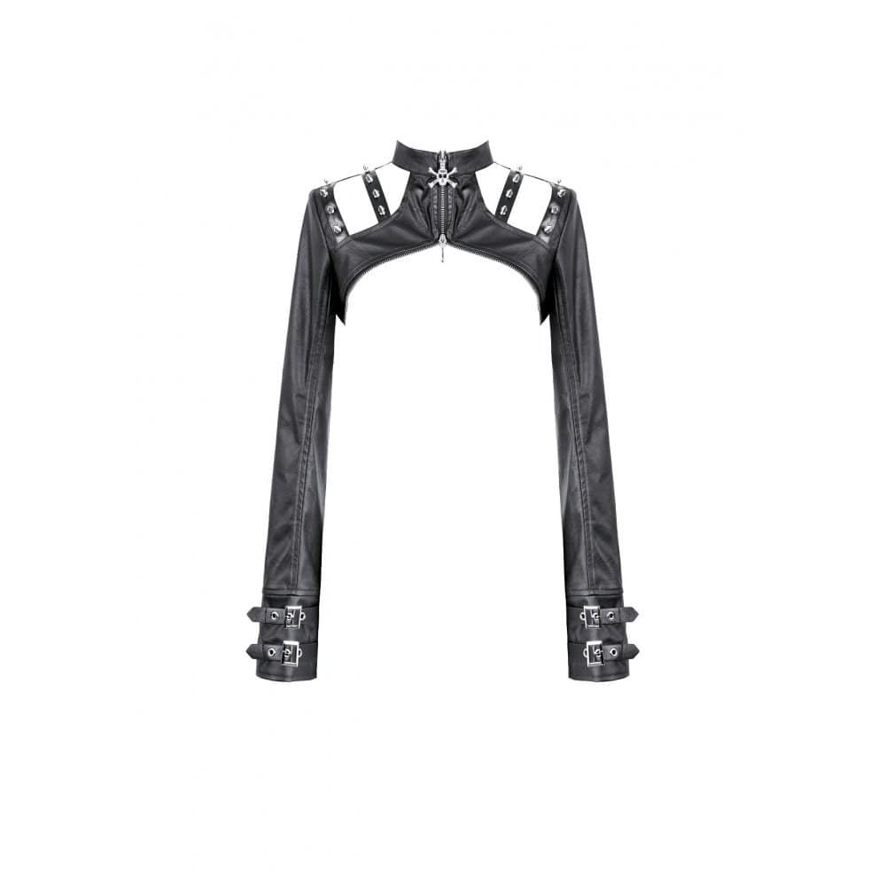 Darkinlove Women's Cyberpunk Spiked Cutout Long Sleeve Cape