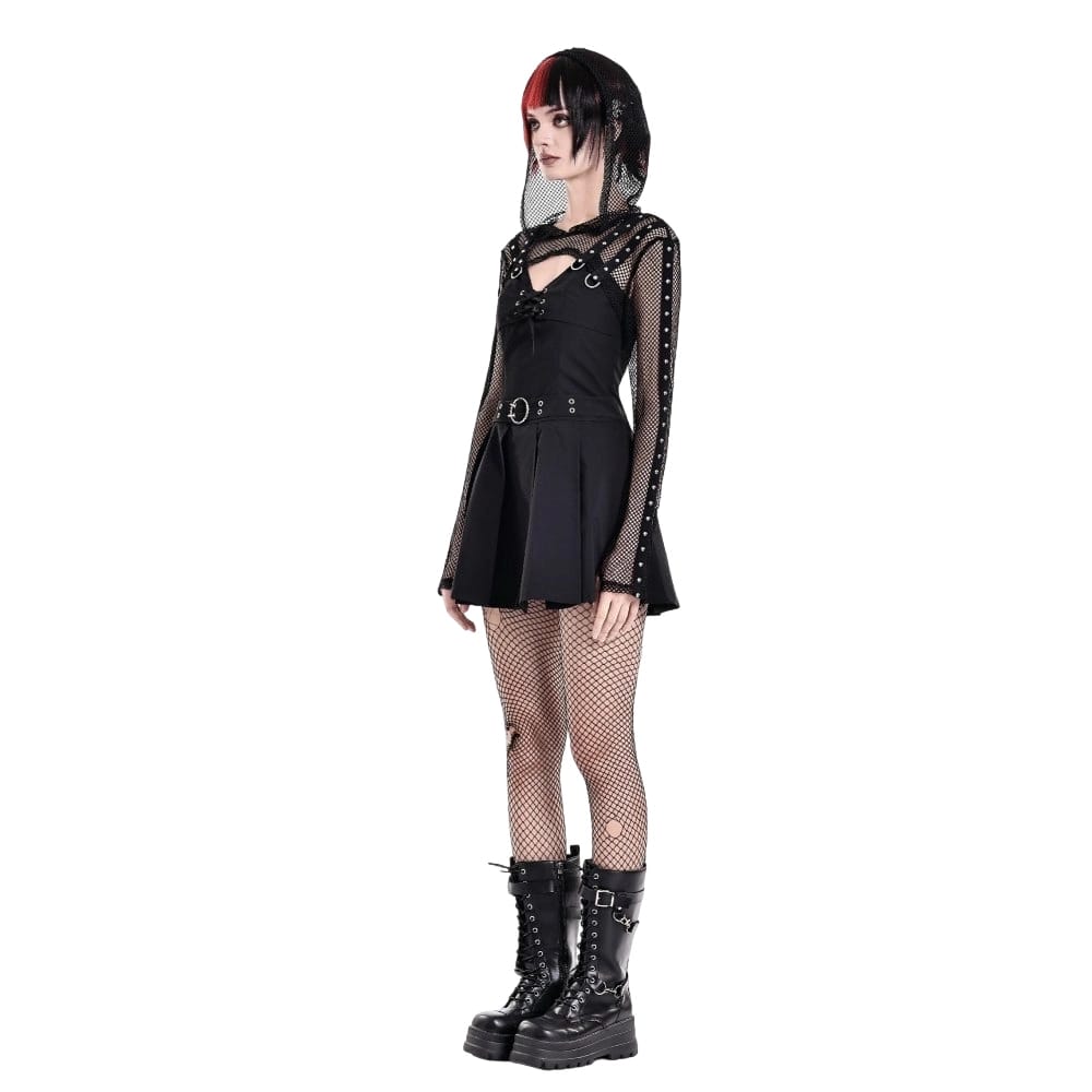 Darkinlove Women's Cyberpunk Studded Hooded Mesh Cape