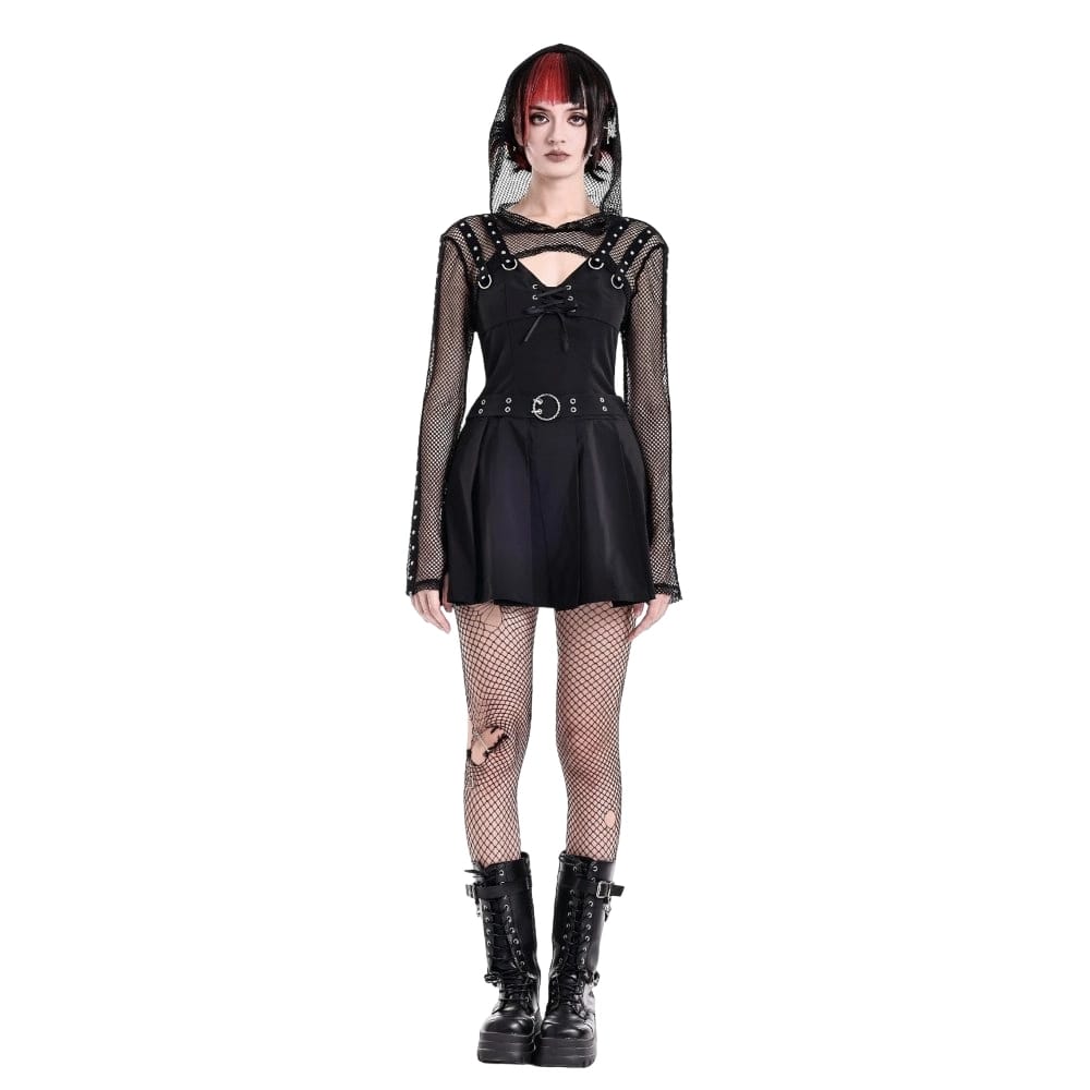 Darkinlove Women's Cyberpunk Studded Hooded Mesh Cape