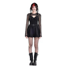 Darkinlove Women's Cyberpunk Studded Hooded Mesh Cape