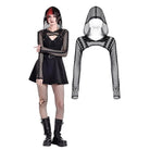 Darkinlove Women's Cyberpunk Studded Hooded Mesh Cape